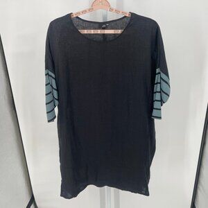 Lisa Bayne Womens Linen Mini Dress Sz Medium Tunic Black Lagenlook Vacation